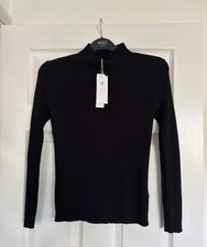 M&S WOMENS MERINO WOOL COTTON BLEND BLACK RIBBED JUMPER Size 10 Bnwt
