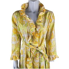 1960s Dressing Gown Womens 10/12 Full Length House Coat Floral Retro Vintage