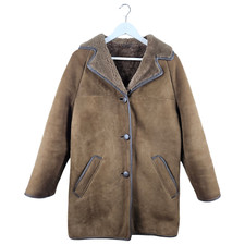 Vintage Morlands Womens Brown Real Sheepskin Leather Winter Coat UK Size 10