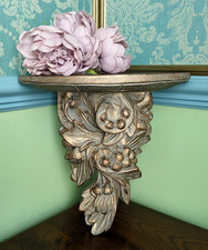 LARGE ORNATE WALL SHELF BRACKET CORBELL CONSOLE ~ ANTIQUE GOLD FOLIAGE DESIGN
