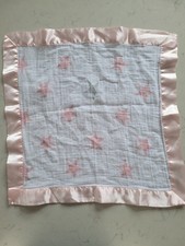 Aden & Anais Tan Pink Trim Border Satin Stars Baby Blanket Musin Security