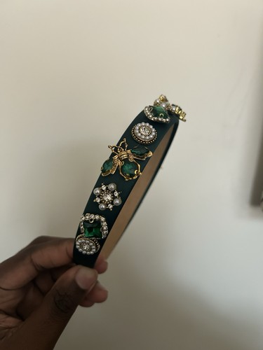 Satin green jewel headband - green,