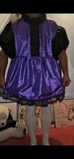 Sissy Black Satin Maids Dress baby purple  frilly collar and front with chiffon 