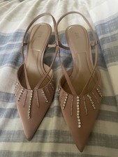 Zara Women's High Heel Slingback Shoes with Rhinestones UK Size 4 EUR 37