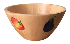 CIRCULAR-SHAPED 12" WIDE x 6" TALL, CLAY ART, 1114g WOODEN VEGETABLE/FRUIT BOWL