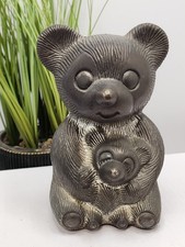Vintage Godinger Silver Art Co Teddy Bear Piggy Bank Momma and Cub. 5in.