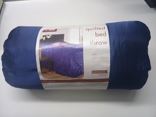Quilted Blue satin Bed Throw