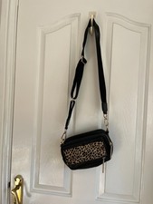 Ladies WHISTLES Bibi Black Leather & Leopard Print Crossbody Bag - Unused (£129)