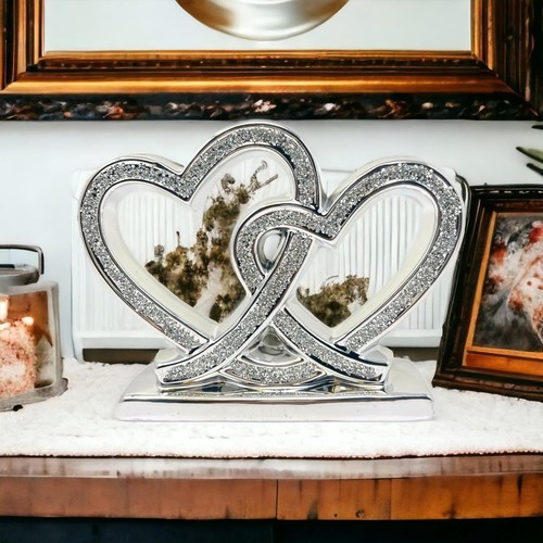 Silver double heart - heart, sparkle