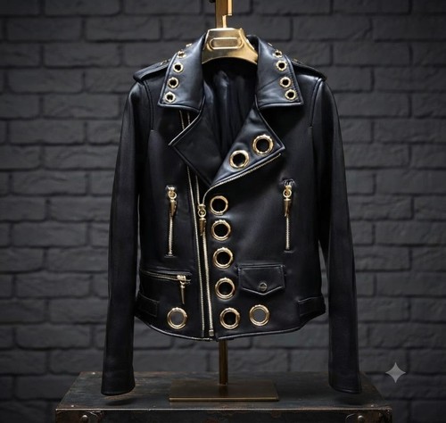 Black leather biker - black, jacket