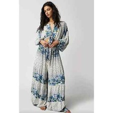 Free People Jumpsuit Womens Small Ivory Combo Paradise Relaxed Flare Jumpsuit