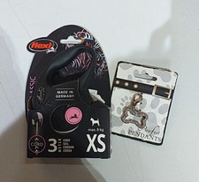 Flexi New Classic Black Dog Lead 3m Cord XS Max Dog 8kg & Sparkling Collar Charm