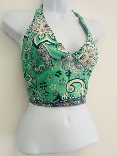Green top vest cropped halter - vest,