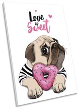 Love Sweet Pug Dog Puppy Picture CANVAS WALL ART Portrait Print White
