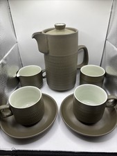 Denby Set 4 Cups/Saucer Tea Pot/ Sugar Bowl Milk Jug Vintage Stoneware Fern VGC