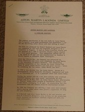 1984 Aston Martin Lagonda A Concise History Information Sheets Press Release