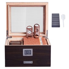 Uimoso 50 Cigar Humidor Glasstop Cedar Cigar Box Humidifier & Hygrometer