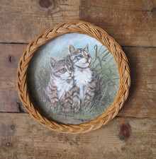 Maine Coon Kittens Melamine Woven Wicker Edge Round Tray Vintage Retro
