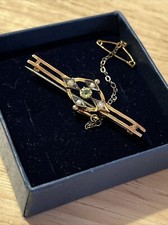 Chester Hallmarked Vintage 9 Carat Gold Peridot and Pearl Brooch