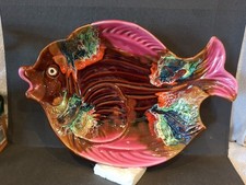 VINTAGE FRENCH ALBERT FERLAY VALLAURIS GLAZED FISH SHAPED SERVING PLATTER/DISH