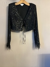 Coast Lovely Black Sequin Feather Trim Over Top - Size 12