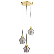 Litecraft Ceiling Pendant Cluster Smoke Tinted Shaded 3 Light - Brass Clearance