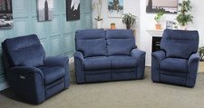PARKER KNOLL HUDSON STATIC 2 SEATER SOFA + 2x ELECTRIC LUMBER CHAIRS BLUE FABRIC