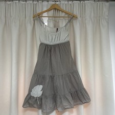 Cop Copine Dress Women’s Small White Grey Strap Tiered Skirt Vintage