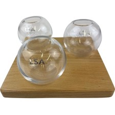 LSA International Clear Glass Tea Light Holder Set Wooden Base Handmade