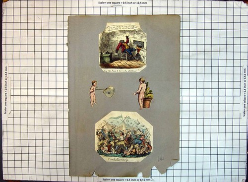 Antique old print fighting - antique,