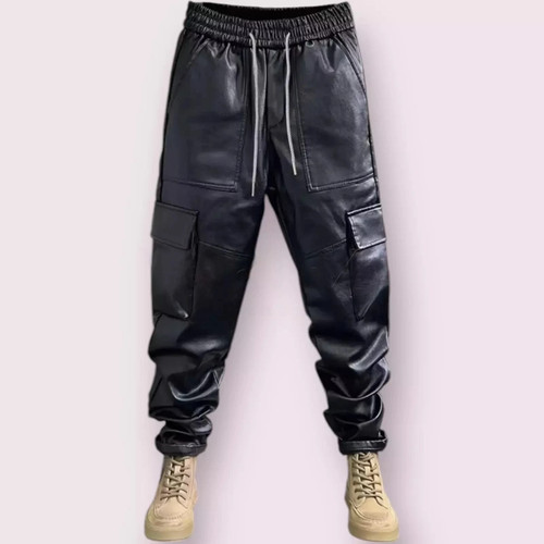 Men leather black cargo - leather,