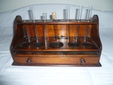 Antique wooden Apothecary test tube and bottle stand with draw