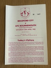 George Best: Bradford City V Bournemouth 30th April 1983 Matchday Programme