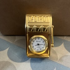 Vintage Gold Tone Triple 7 Slot Machine casino vegas Desk Clock 2.5" jackpot