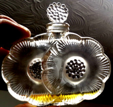 Lalique France Glass Anemones Fleurs Two Double Flowers Perfume Bottle Signed.