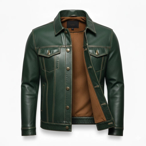 Men green genuine leather - green,