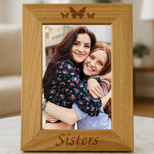 Engraved wooden sisters - wooden, frame