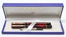 Waterman Laureat Fountain Pen and Rollerball Set - Red Marbled and Boxed