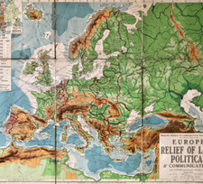Vintage EUROPE Wall Map 4x3ft George Philips & Sons Classroom 1940s Linen