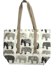 Lovely Handmade Brown & Grey Elephant Pattern Tote Bag  12 x 16 x 5” Lined