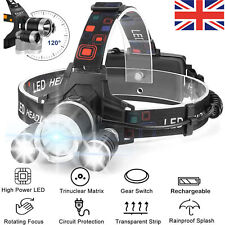 Super Bright Waterproof Headlamp Rechargeable 3LED COB Zoom Headlight Head Torch