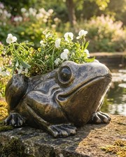Antique Gold Toad Planter