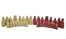 Isle of Lewis Ivory & Red Resin Chess Pieces Full Set