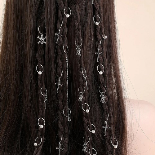 13pcs skull cross hair rings - skull,