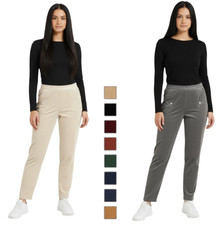 Ladies Cheery Berry Corduroy Trousers Elastic Waist Pull On Straight Leg Trouser