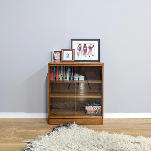Vintage 1960s glazed bookcase - glazed,
