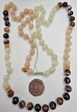 LOLA ROSE LONG PALE GREEN & TAUPE & BROWN QUARTZ GEMSTONE NECKLACE 30" + - NWOT