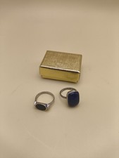 Pair of two Vintage 925 Sterling Silver Unisex Rings Jewellery Black Blue Onyx