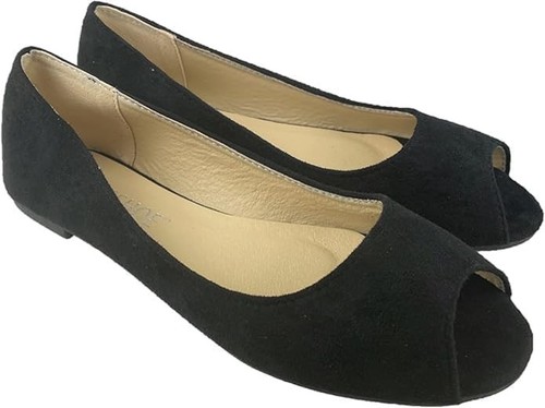 Ladies open toe suede flat - open,