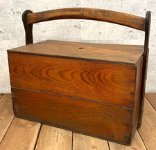 Vintage Japanese Wooden OKAMOCHI Delivery Tool Box with Handle H32cm Showa Retro